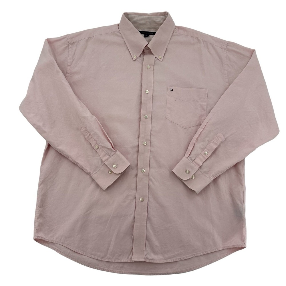 Tommy Hilfiger Men XL Pink Oxford Button Down Shirt Long Sleeve Cotton Pocket
